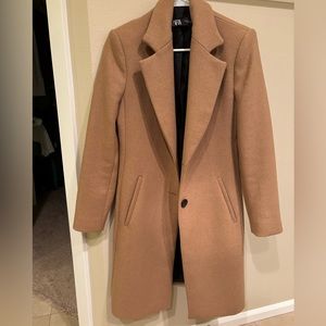Zara menswear long tan wool blend coat XS